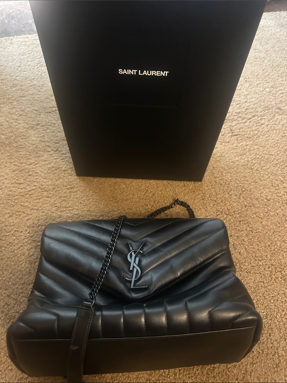 Saint Laurent Black Quilted Chevron Leather Crossbody Bag